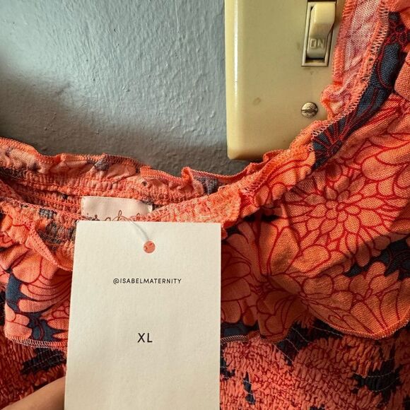 Ingrid & Isabel Pink Floral Ruffle Smocked Maternity Tank Top NWT XL - Picture 7 of 9